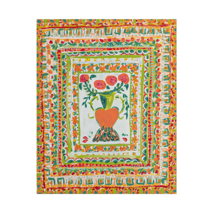 Floral Folk Art Poster – Bright Heart & Bouquet Rolled Wall Art