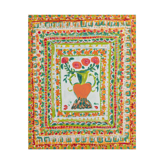 Floral Folk Art Poster – Bright Heart & Bouquet Rolled Wall Art