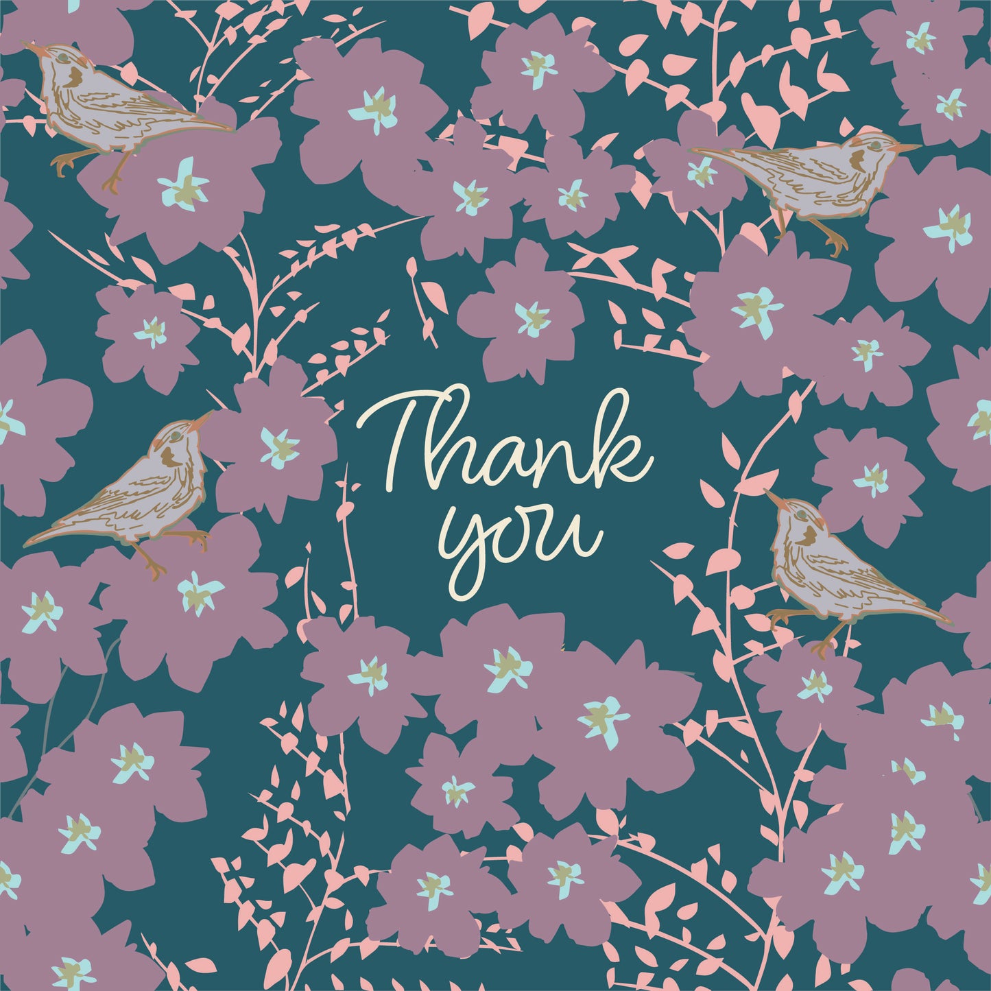 Floral Thank You Greeting Card - Pack of 1/10/30/50